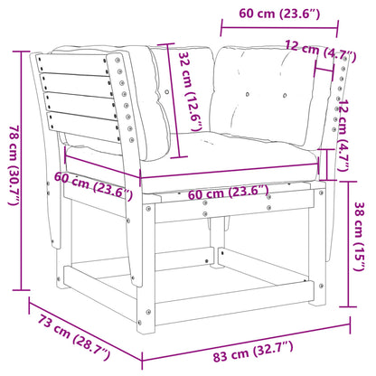 Garden Sofa Armrest with Cushions White Solid Wood Pine