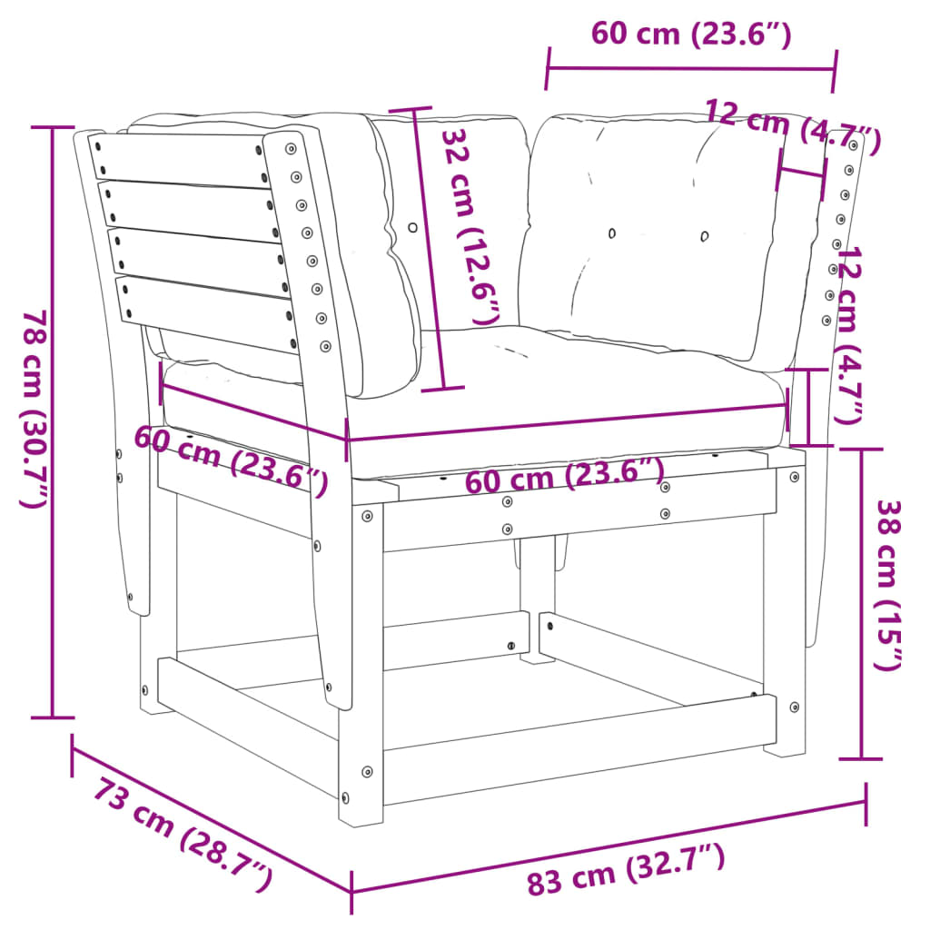 Garden Sofa Armrest with Cushions Solid Wood Douglas