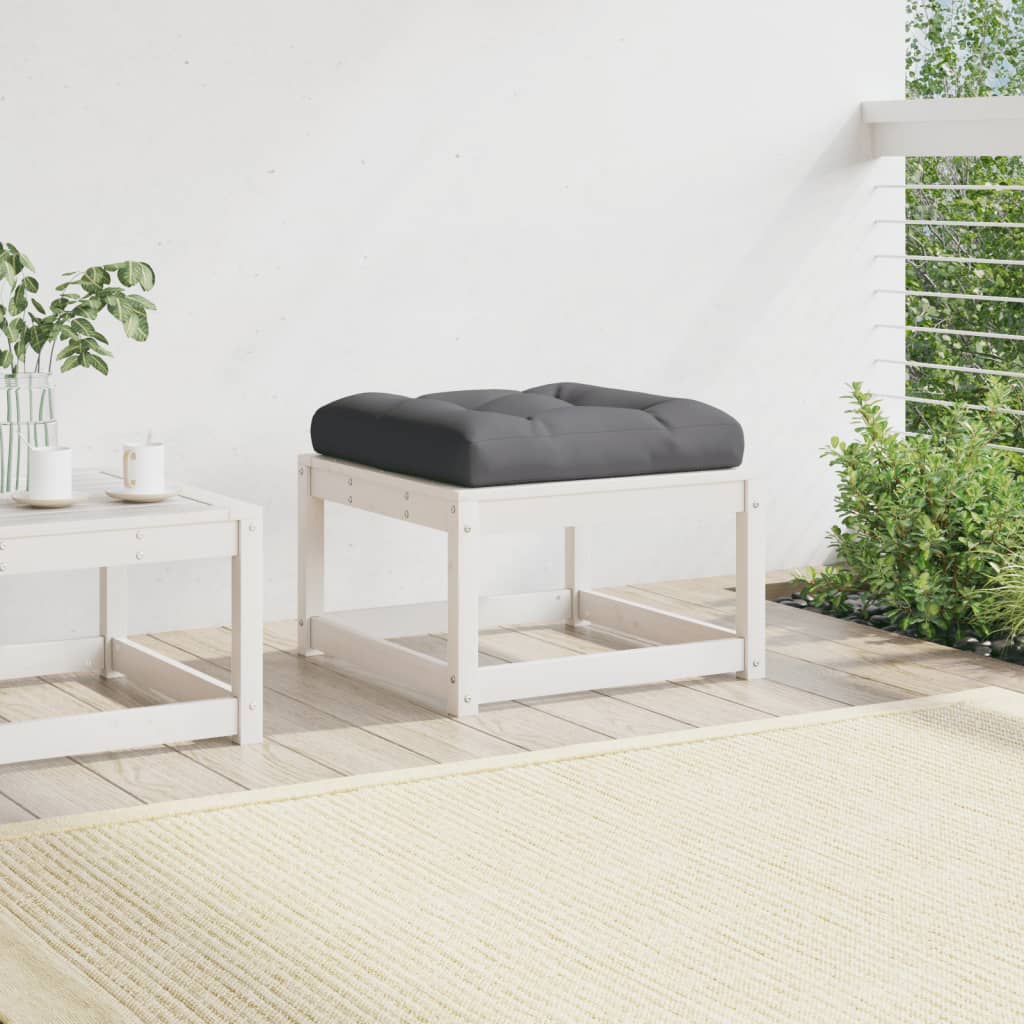 Garden Footstool with Cushions White Solid Wood Pine