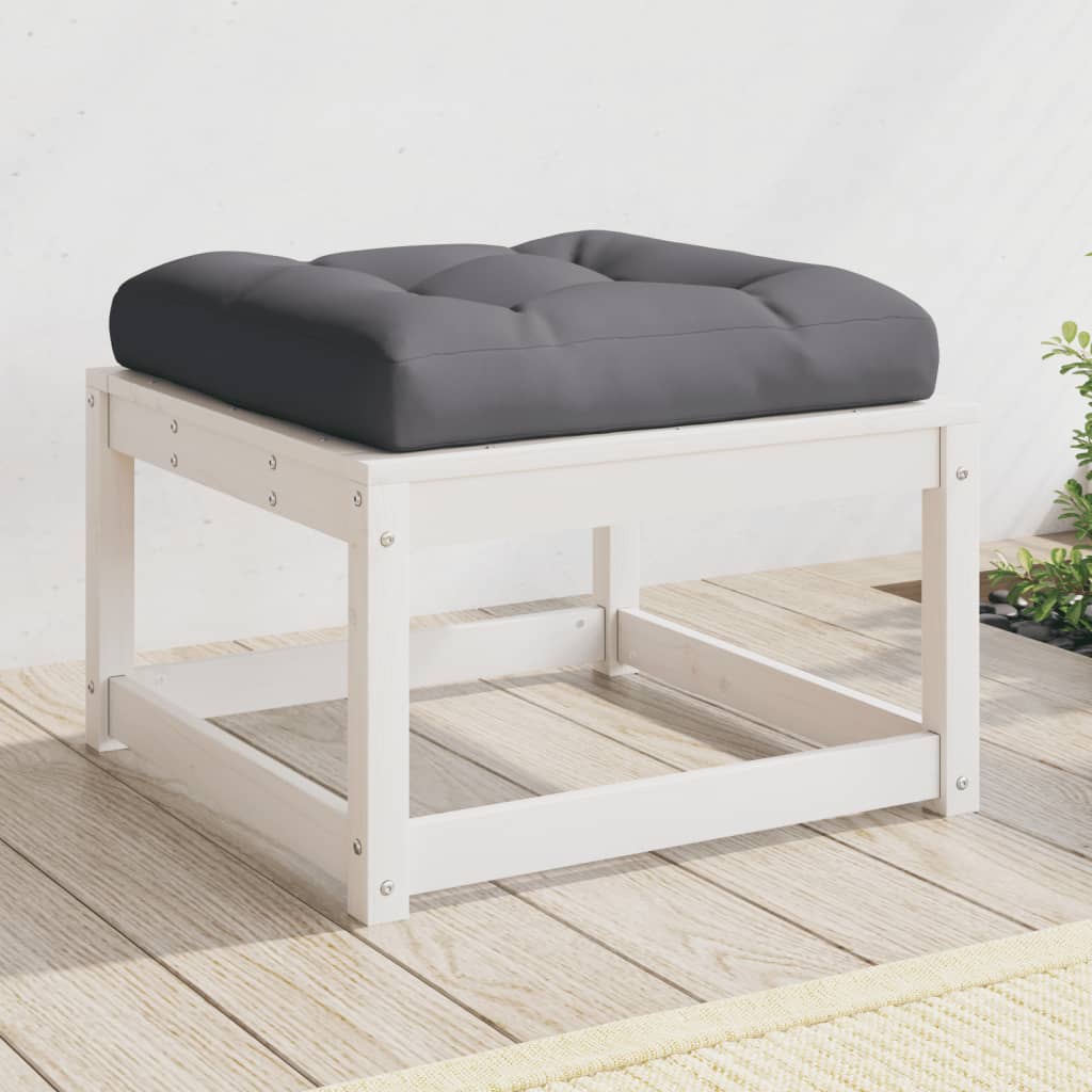 Garden Footstool with Cushions White Solid Wood Pine