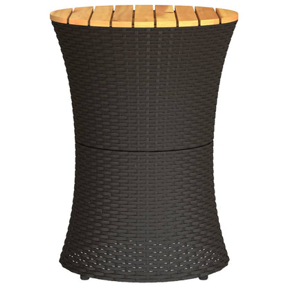 Garden Side Table Drum Shape Black Poly Rattan and Solid Wood