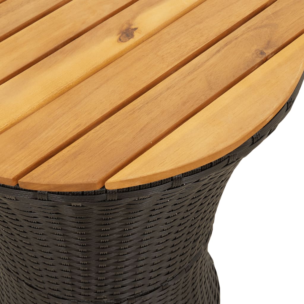 Garden Side Table Drum Shape Black Poly Rattan and Solid Wood