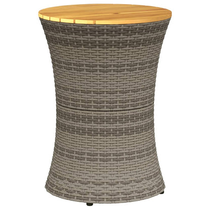 Garden Side Table Drum Shape Grey Poly Rattan and Solid Wood