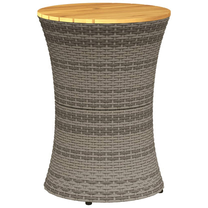 Garden Side Table Drum Shape Grey Poly Rattan and Solid Wood