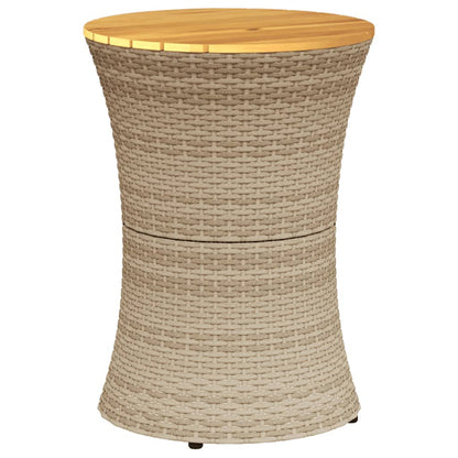 Garden Side Table Drum Shape Beige Poly Rattan and Solid Wood