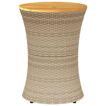 Garden Side Table Drum Shape Beige Poly Rattan and Solid Wood