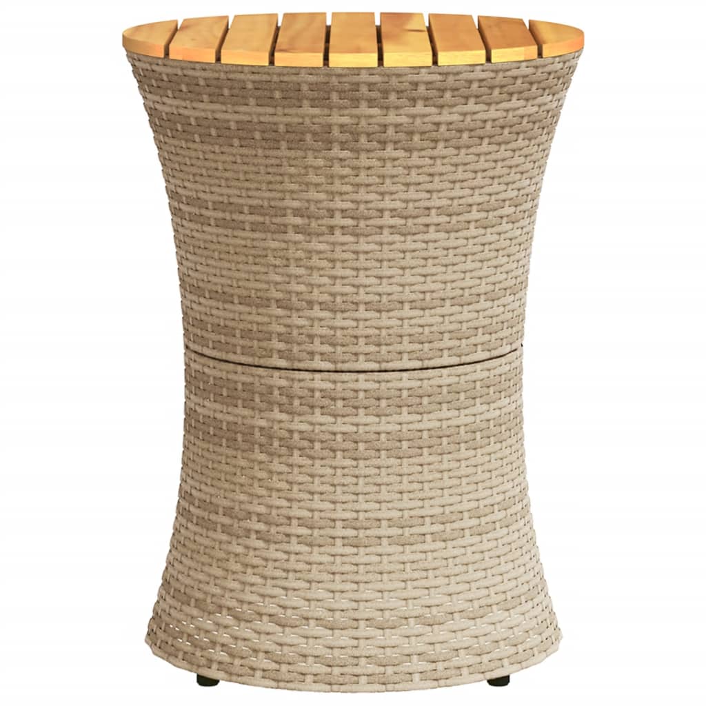 Garden Side Table Drum Shape Beige Poly Rattan and Solid Wood