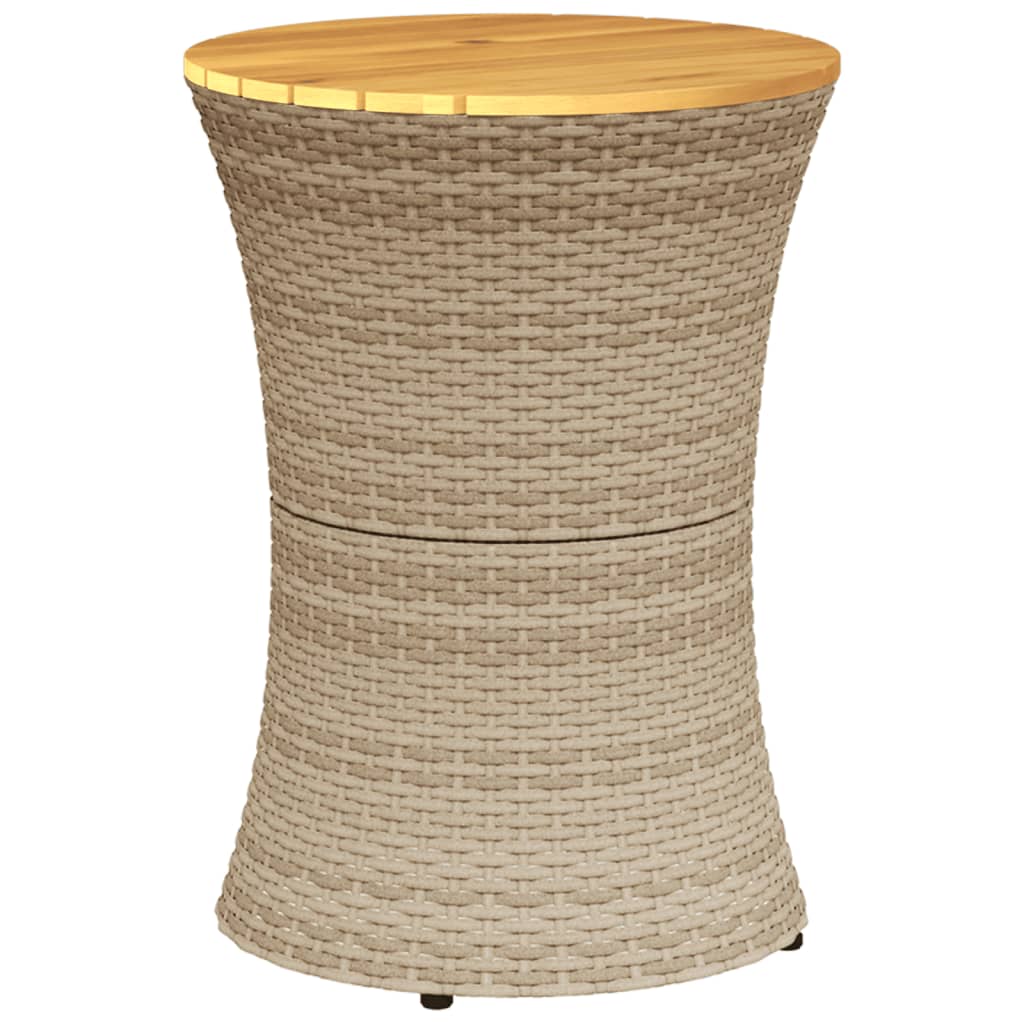 Garden Side Table Drum Shape Beige Poly Rattan and Solid Wood