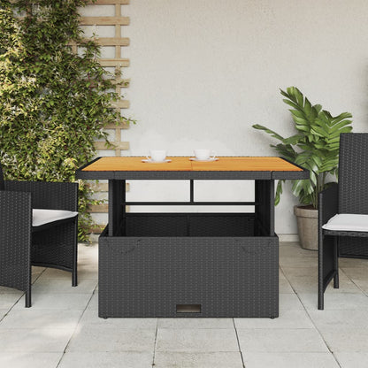 Garden Table Black 110x110x71 cm Poly Rattan and Acacia Wood