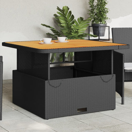 Garden Table Black 110x110x71 cm Poly Rattan and Acacia Wood