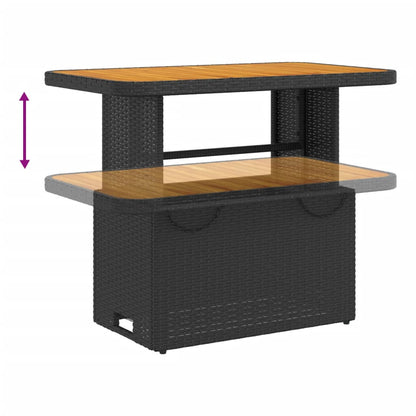 Garden Table Black 90x55x71 cm Poly Rattan and Acacia Wood