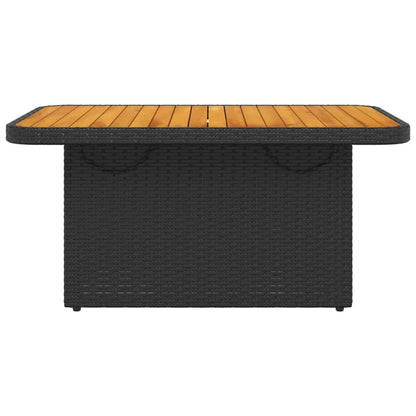 Garden Table Black 90x55x71 cm Poly Rattan and Acacia Wood