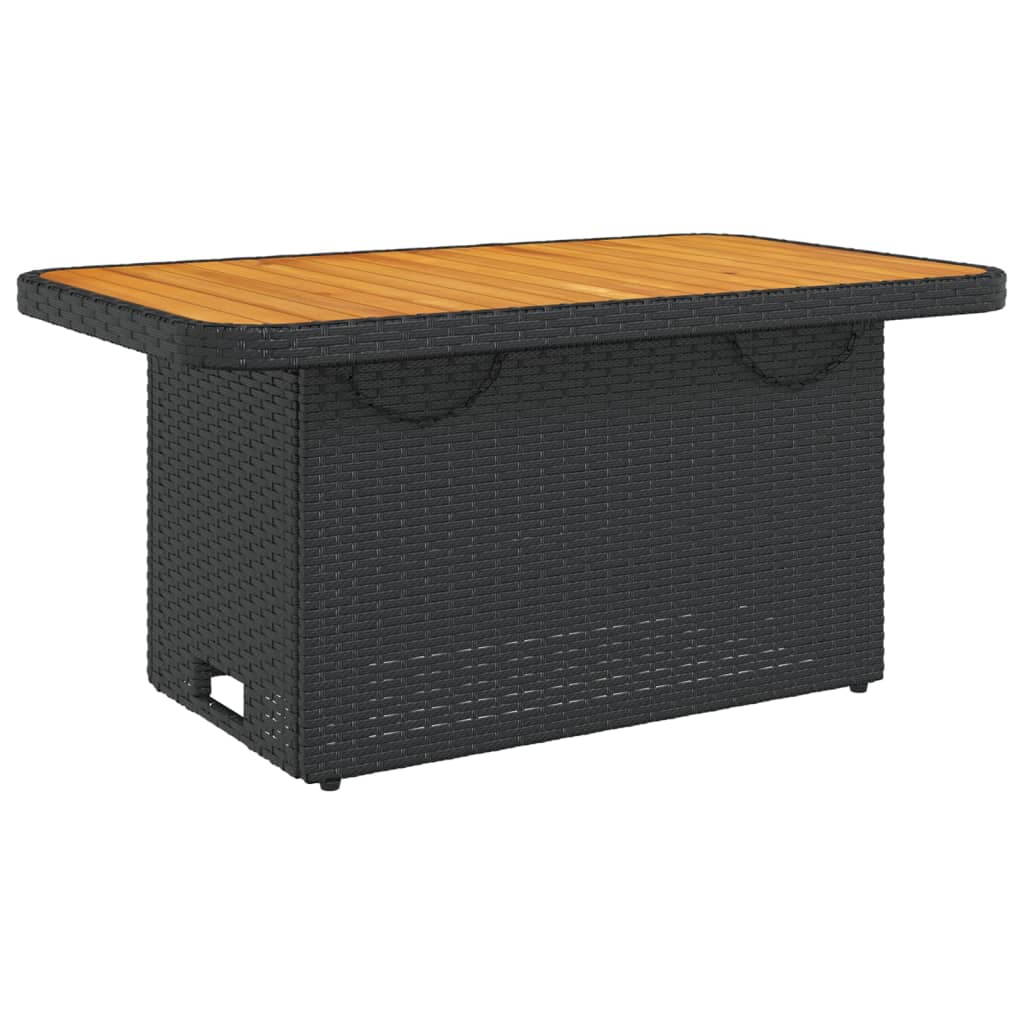 Garden Table Black 90x55x71 cm Poly Rattan and Acacia Wood