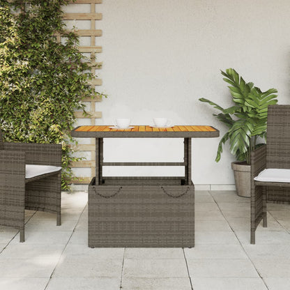 Garden Table Grey 90x55x71 cm Poly Rattan and Acacia Wood