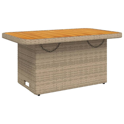 Garden Table Beige 90x55x71 cm Poly Rattan and Acacia Wood