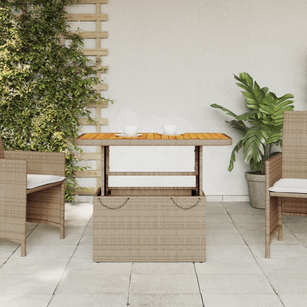 Garden Table Beige 90x55x71 cm Poly Rattan and Acacia Wood