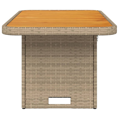 Garden Table Beige 90x55x71 cm Poly Rattan and Acacia Wood