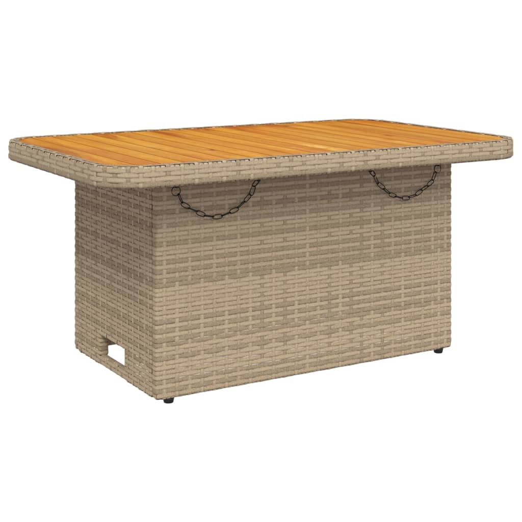 Garden Table Beige 90x55x71 cm Poly Rattan and Acacia Wood