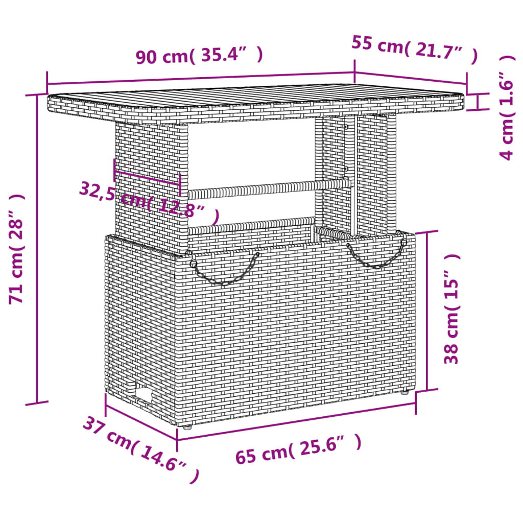 Garden Table Beige 90x55x71 cm Poly Rattan and Acacia Wood