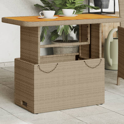 Garden Table Beige 90x55x71 cm Poly Rattan and Acacia Wood