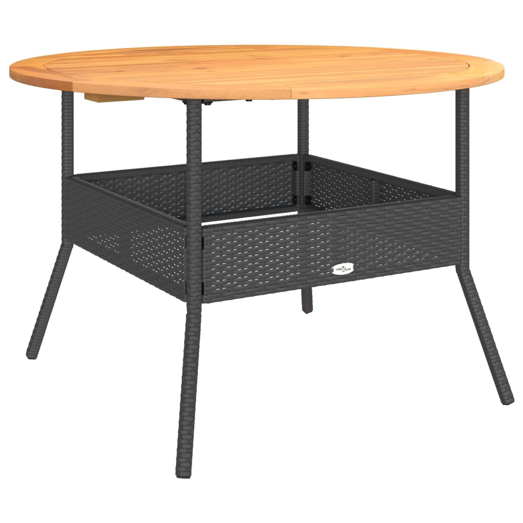 Garden Table with Acacia Wood Top Black Ø110x71 cm Poly Rattan