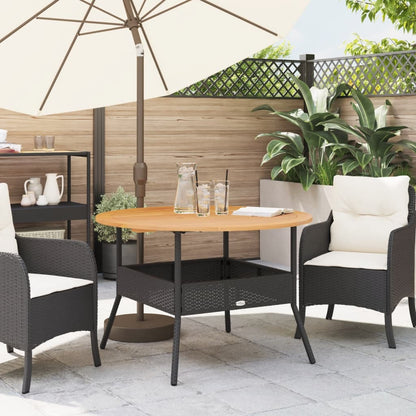 Garden Table with Acacia Wood Top Black Ø110x71 cm Poly Rattan