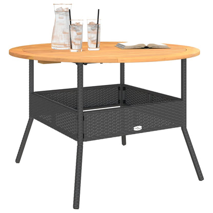 Garden Table with Acacia Wood Top Black Ø110x71 cm Poly Rattan