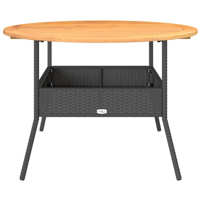 Garden Table with Acacia Wood Top Black Ø110x71 cm Poly Rattan