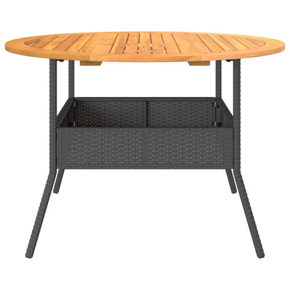 Garden Table with Acacia Wood Top Black Ø110x71 cm Poly Rattan