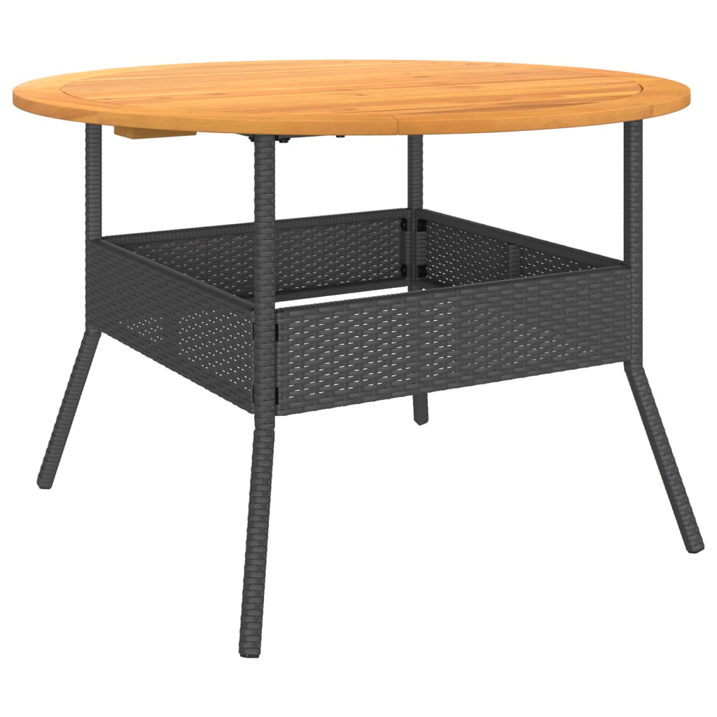 Garden Table with Acacia Wood Top Black Ø110x71 cm Poly Rattan