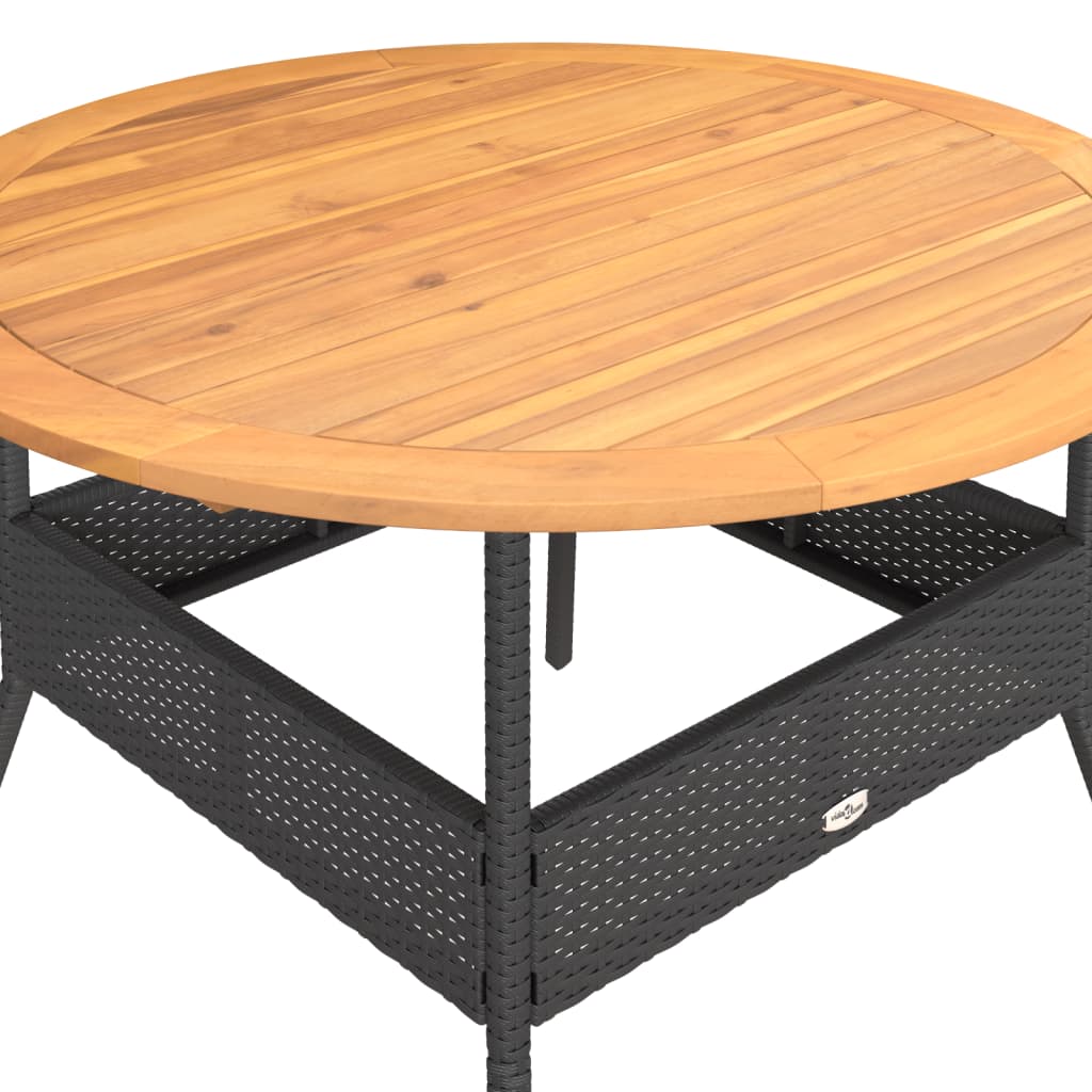 Garden Table with Acacia Wood Top Black Ø110x71 cm Poly Rattan