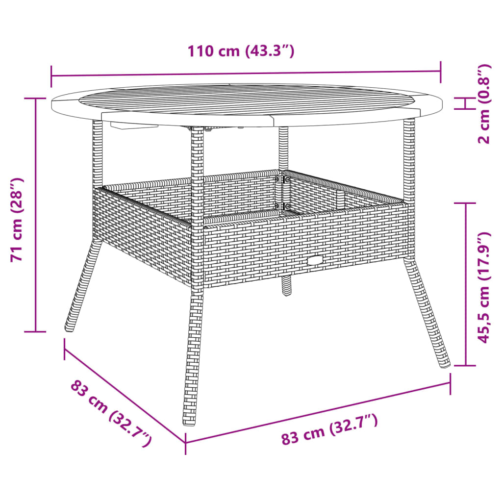 Garden Table with Acacia Wood Top Black Ø110x71 cm Poly Rattan