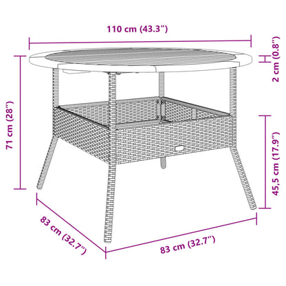 Garden Table with Acacia Wood Top Black Ø110x71 cm Poly Rattan