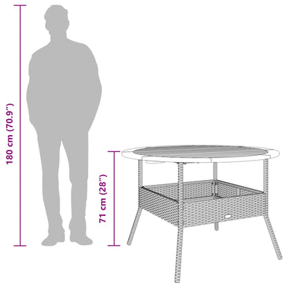 Garden Table with Acacia Wood Top Black Ø110x71 cm Poly Rattan