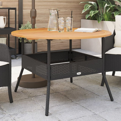 Garden Table with Acacia Wood Top Black Ø110x71 cm Poly Rattan