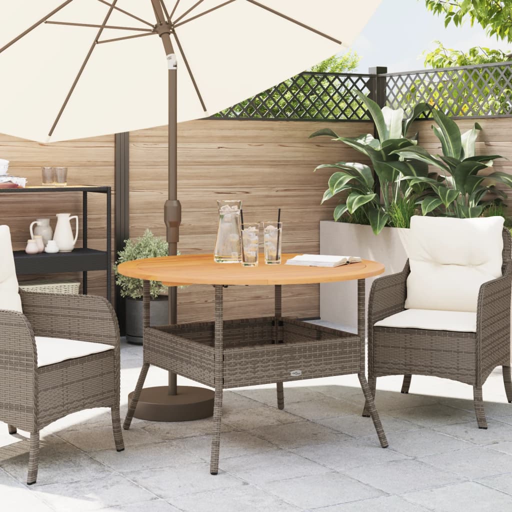 Garden Table with Acacia Wood Top Grey Ø110x71 cm Poly Rattan