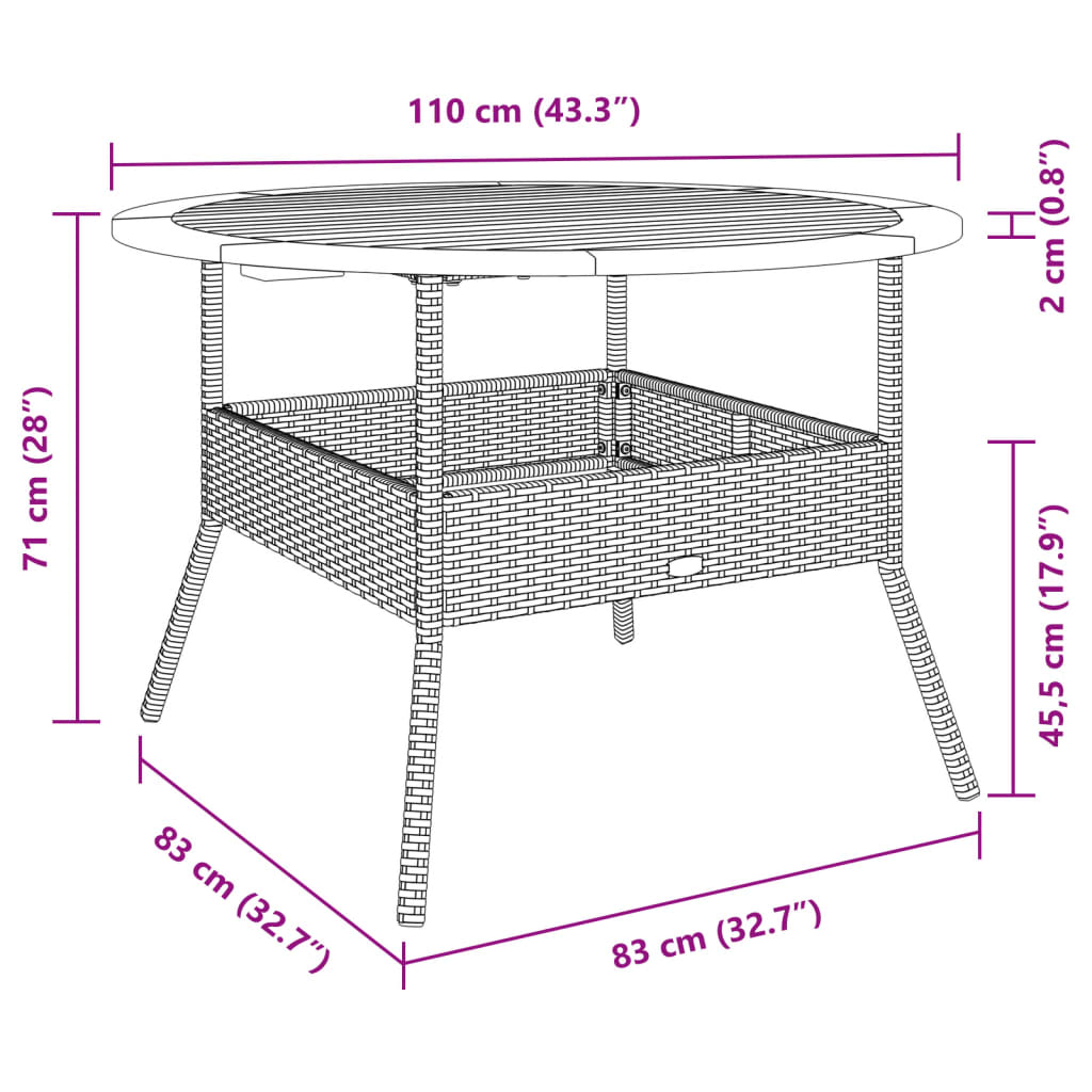 Garden Table with Acacia Wood Top Grey Ø110x71 cm Poly Rattan