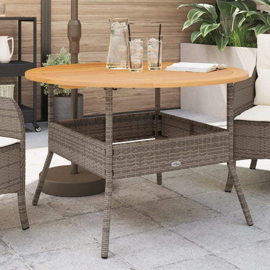 Garden Table with Acacia Wood Top Grey Ø110x71 cm Poly Rattan