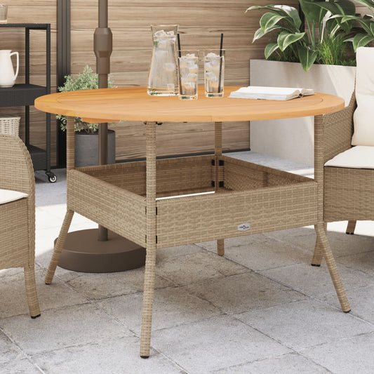 Garden Table with Acacia Wood Top Beige Ø110x71 cm Poly Rattan