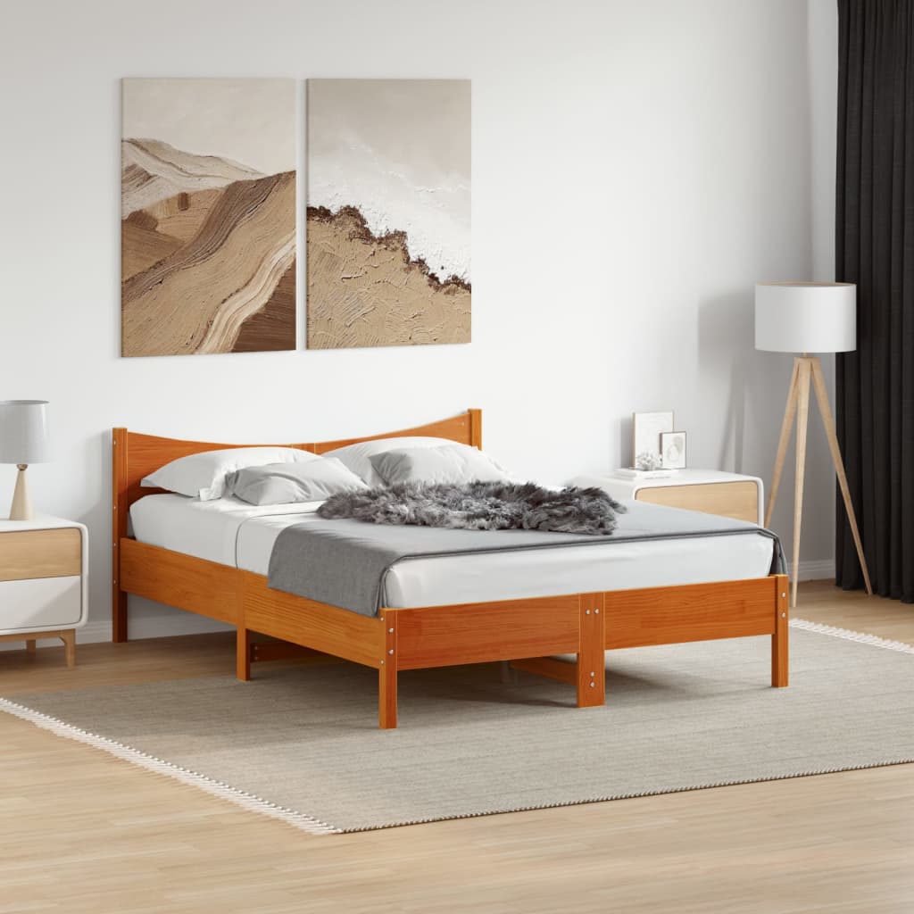 Bed Frame without Mattress Wax Brown 120x200 cm Solid Wood Pine