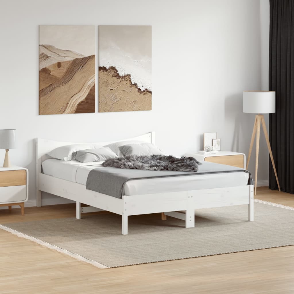 Bed Frame without Mattress White 140x190 cm Solid Wood Pine