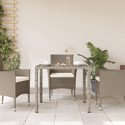 Garden Table with Glass Top Light Grey 90x90x75 cm Poly Rattan