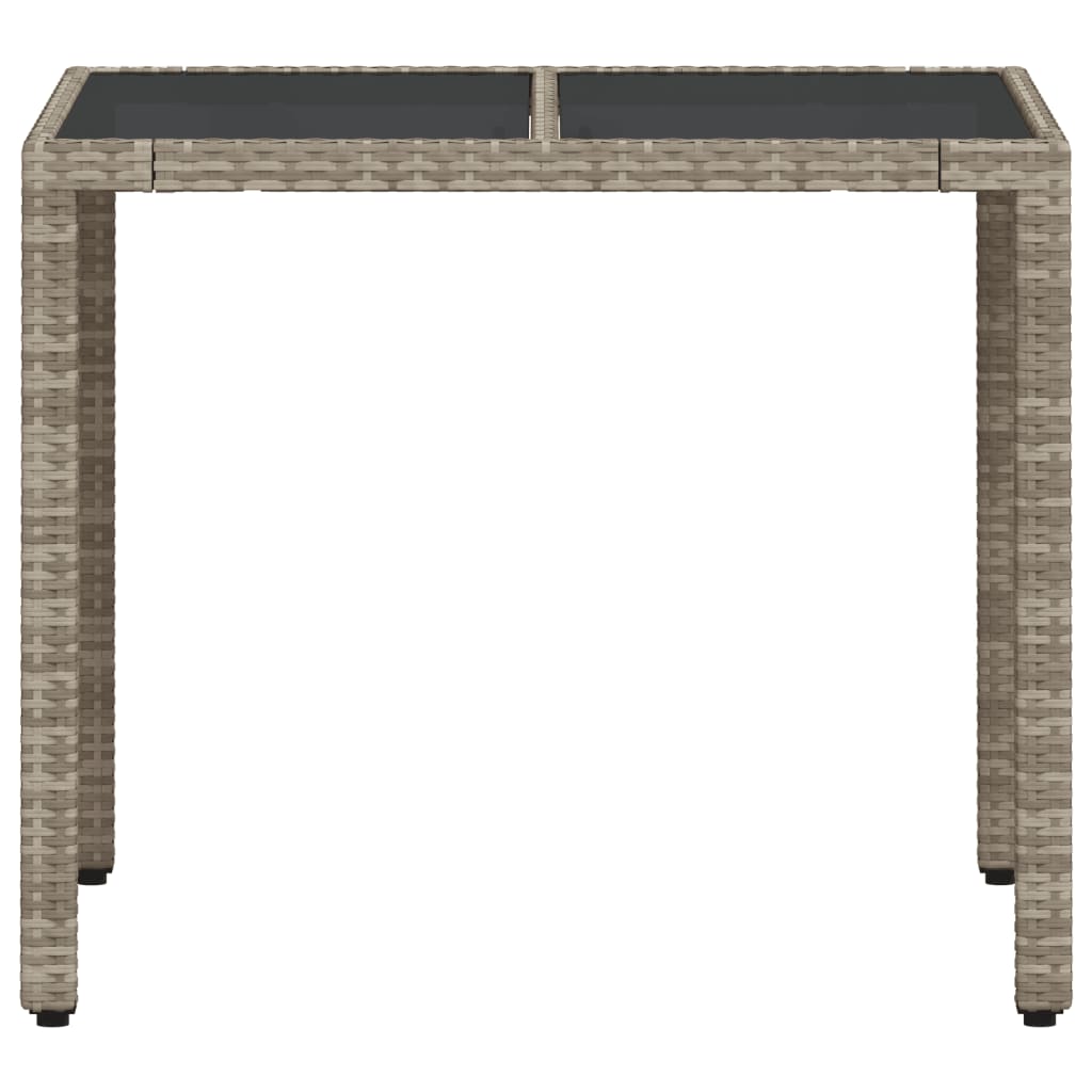 Garden Table with Glass Top Light Grey 90x90x75 cm Poly Rattan