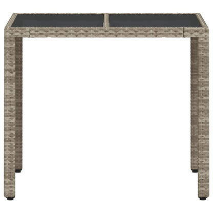 Garden Table with Glass Top Light Grey 90x90x75 cm Poly Rattan