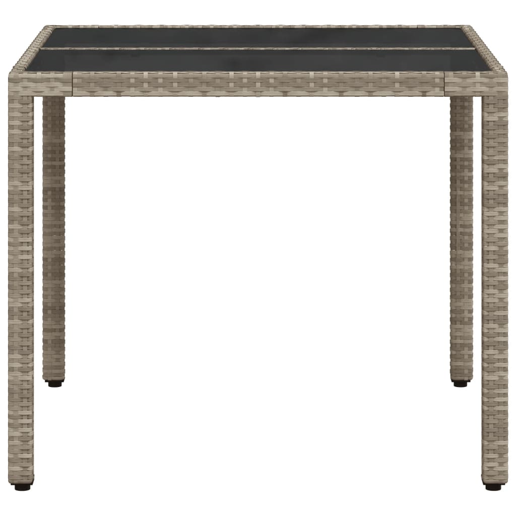 Garden Table with Glass Top Light Grey 90x90x75 cm Poly Rattan