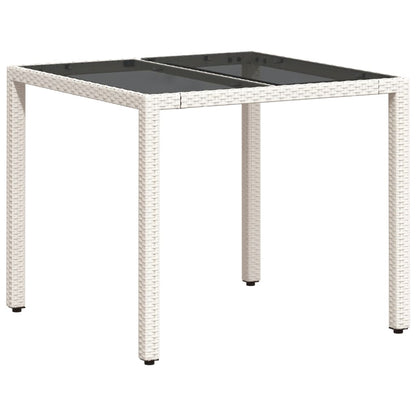 Garden Table with Glass Top White 90x90x75 cm Poly Rattan