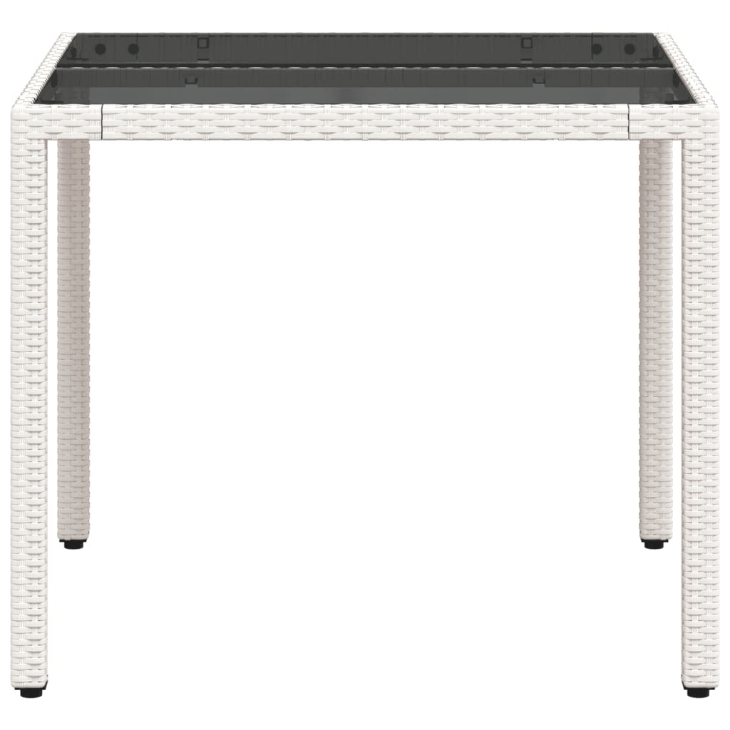 Garden Table with Glass Top White 90x90x75 cm Poly Rattan