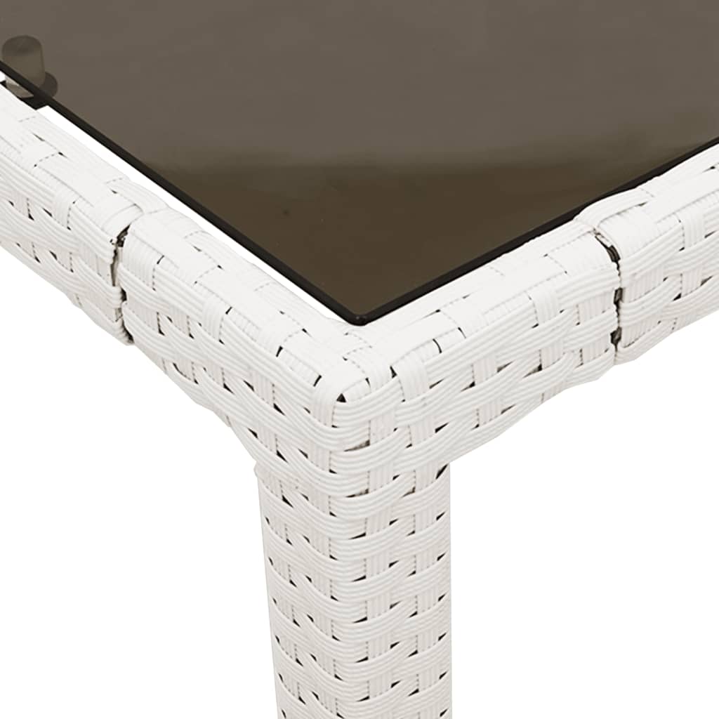 Garden Table with Glass Top White 90x90x75 cm Poly Rattan