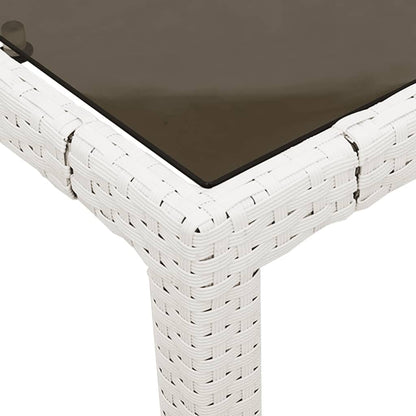 Garden Table with Glass Top White 90x90x75 cm Poly Rattan