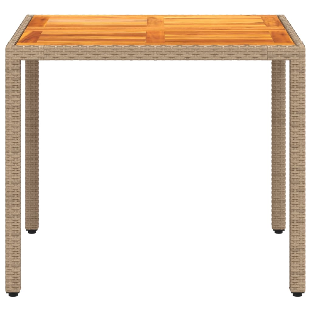 Garden Table Beige 90x90x75 cm Poly Rattan Acacia Wood